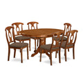 East West Furniture AVNA7-SBR-C 7 Piece Modern Dining Table Set Consist of an Oval Wooden Table with Butterfly Leaf and 6 Linen Fabric Upholstered Dining Chairs, 42x60 Inch, Saddle Brown