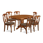 East West Furniture AVNA7-SBR-C 7 Piece Modern Dining Table Set Consist of an Oval Wooden Table with Butterfly Leaf and 6 Linen Fabric Upholstered Dining Chairs, 42x60 Inch, Saddle Brown