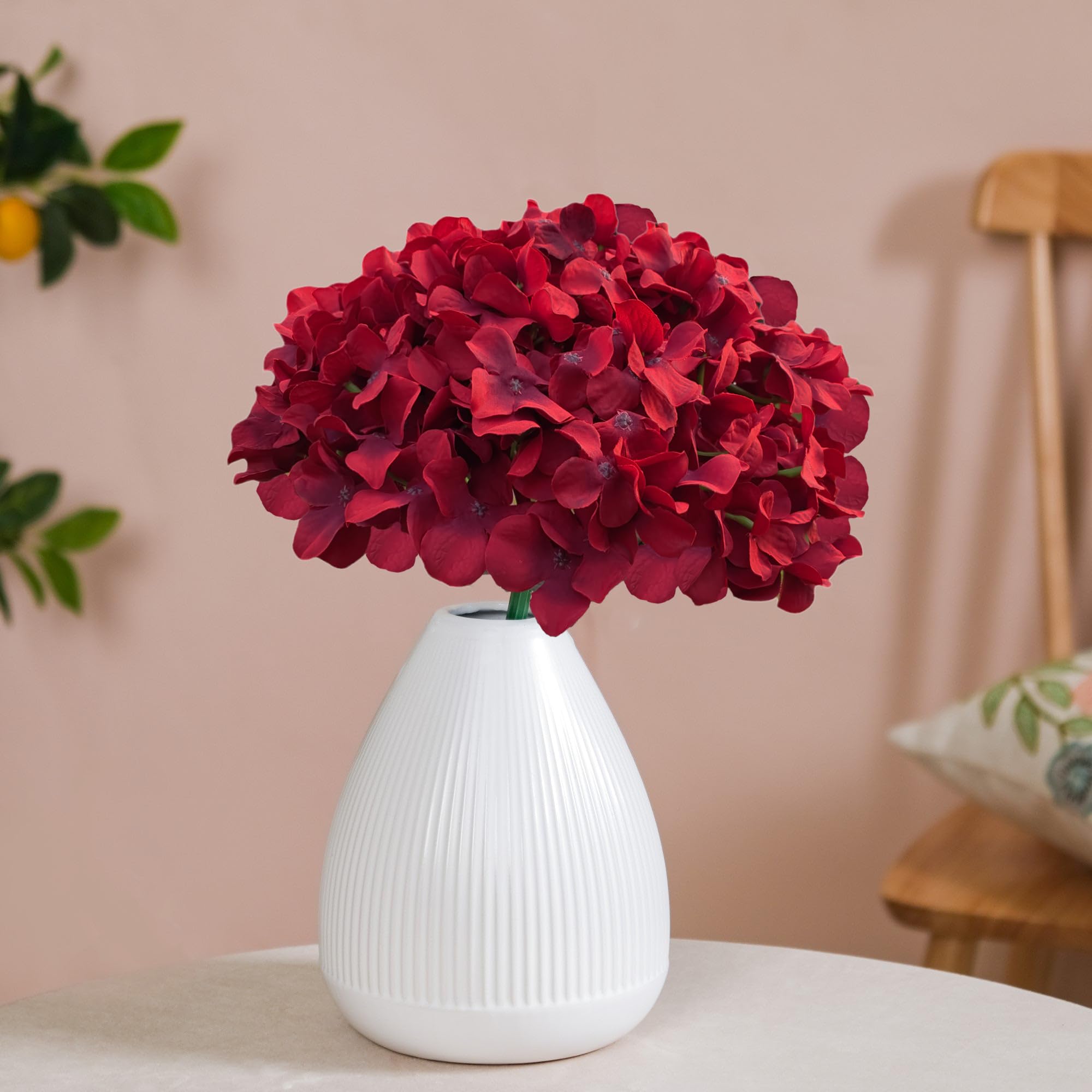 Cherica 20 Pcs Dark Red Hydrangea Artificial Flowers Bulk, Faux Hydrangea Flowers Heads, Artificial Fake Silk Hydrangea Flowers