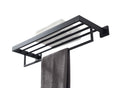 BUVELOT Towel Rack, Towel Shelf for Bathroom, Square Modern Hotel Style Towel Rack with Shelf, 24Inch, Matte Black, Wall Mounted