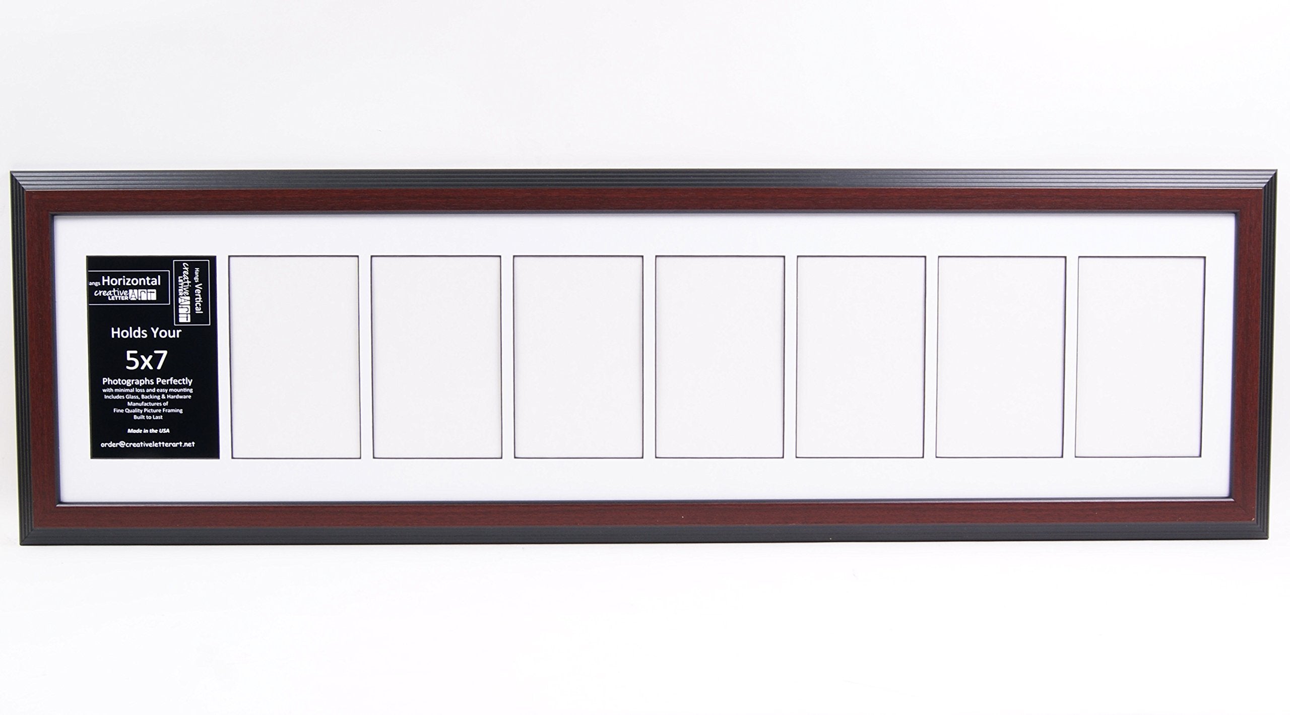 Creative Letter Art 8 Opening Glass Face Mahogany Picture Frame to hold 5 by 7 inch Photographs including 10x40-inch White Mat C