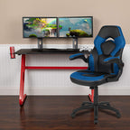 Flash Furniture Red Gaming Desk And Blue/Black Racing Chair Set With Cup Holder And Headphone Hook