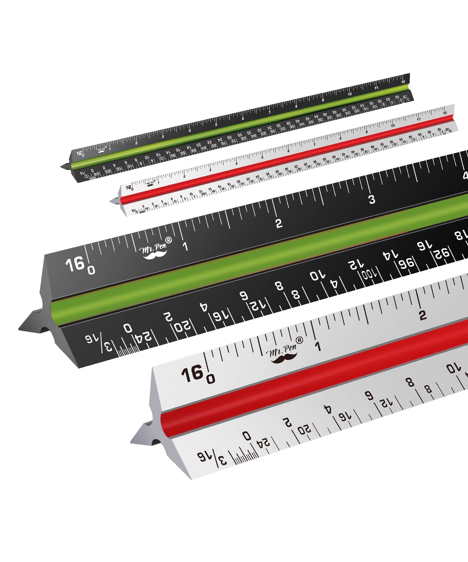 Mr. Pen- Architectural Scale Ruler, 12 Inch, 2 Pcs, Black & White, For Blueprints, Contractor, Architect, Drafting