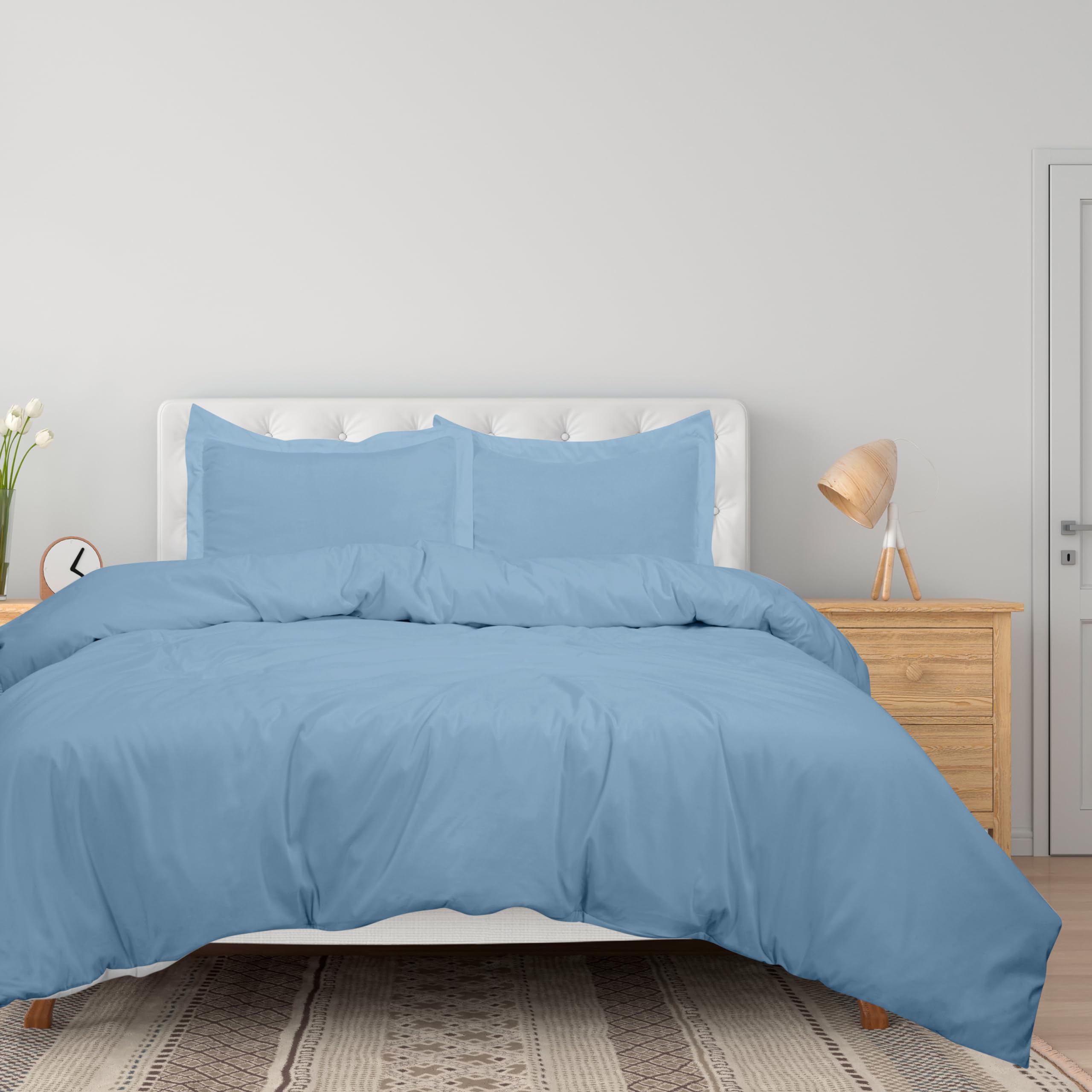 Royale Linens Lake Blue Duvet Cover King Size - 3 Piece Bedding Comforter Covers - Zipper Closure - 1 King Duvet Cover 104X90 In