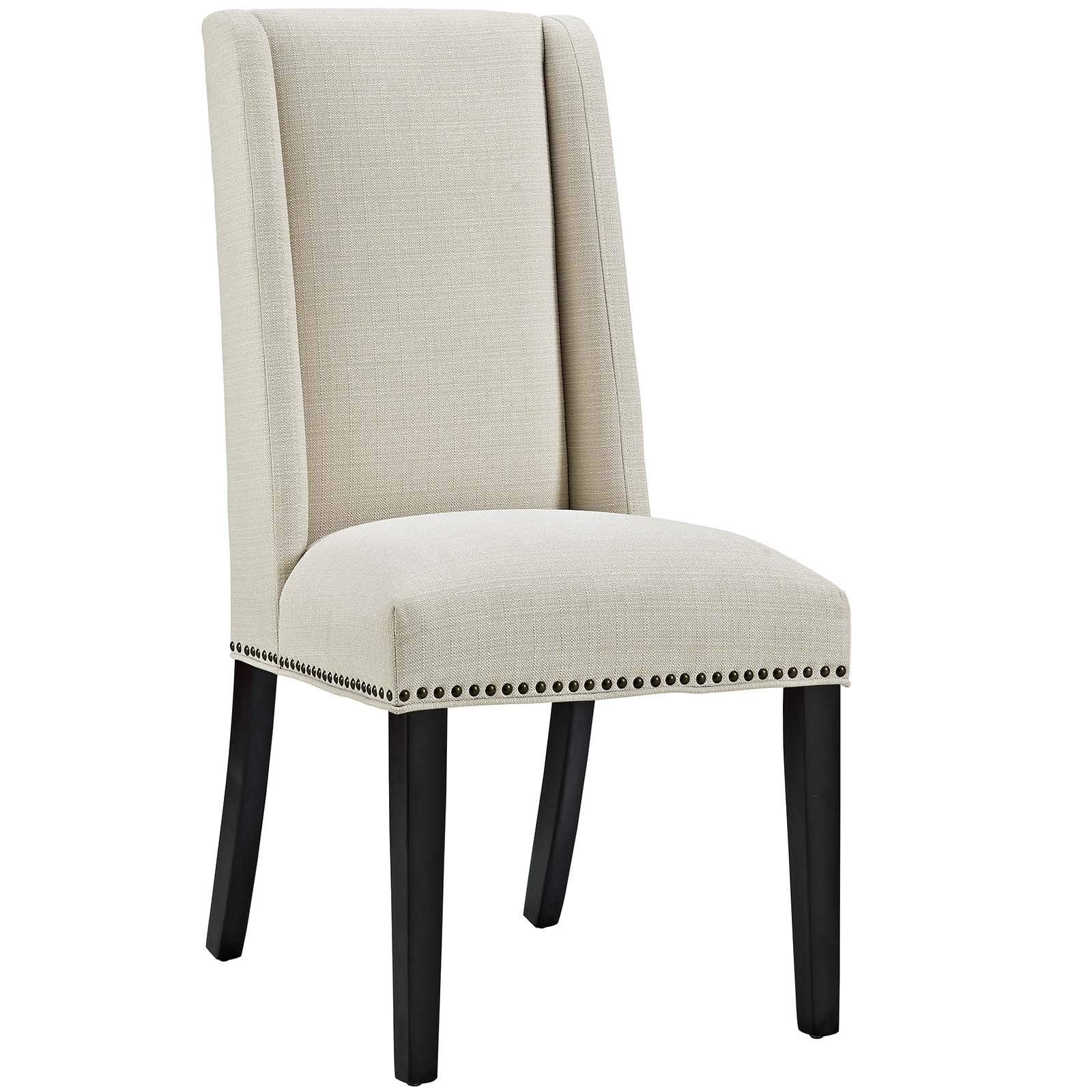 Modway Baron Modern Tall Back Wood Upholstered Fabric Two Dining Chairs In Beige