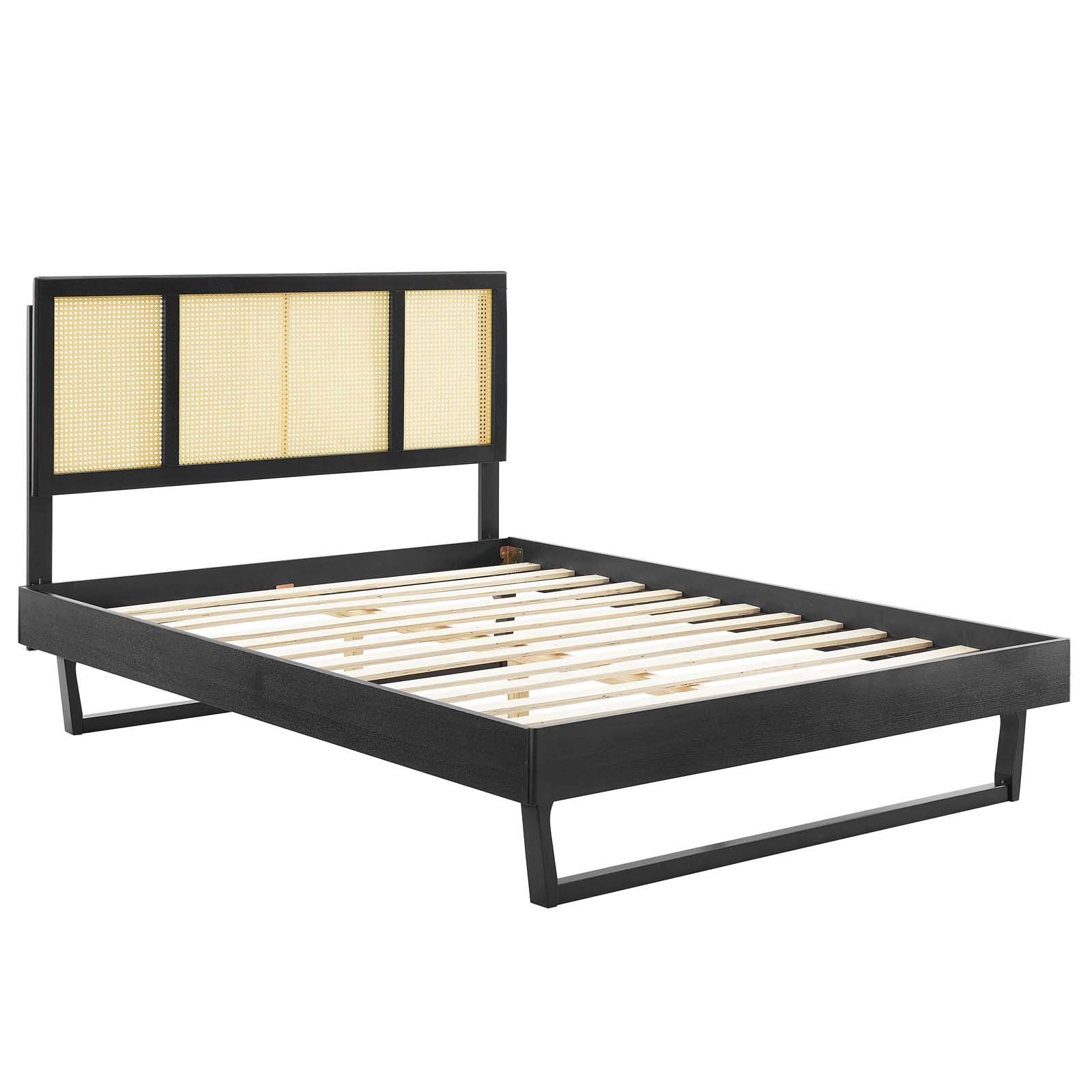 Modway Kelsea Cane And Wood Full Platform Bed With Angular Legs In Black