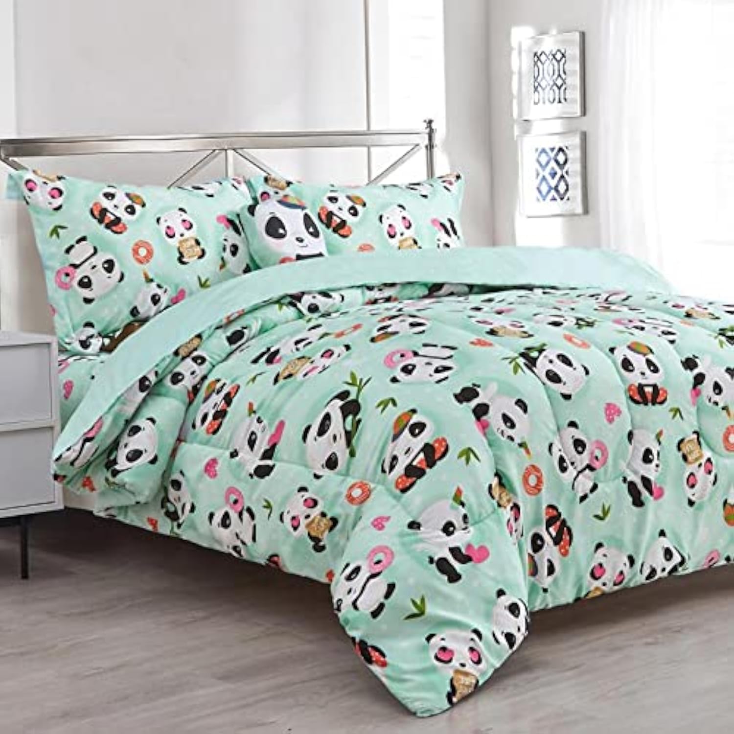Sapphire Home 4 Piece Panda Full Kids Comforter Set - Kids Bedding Set - Comforter Set, Pillow Sham, Decorative Toy Pillow - Tod