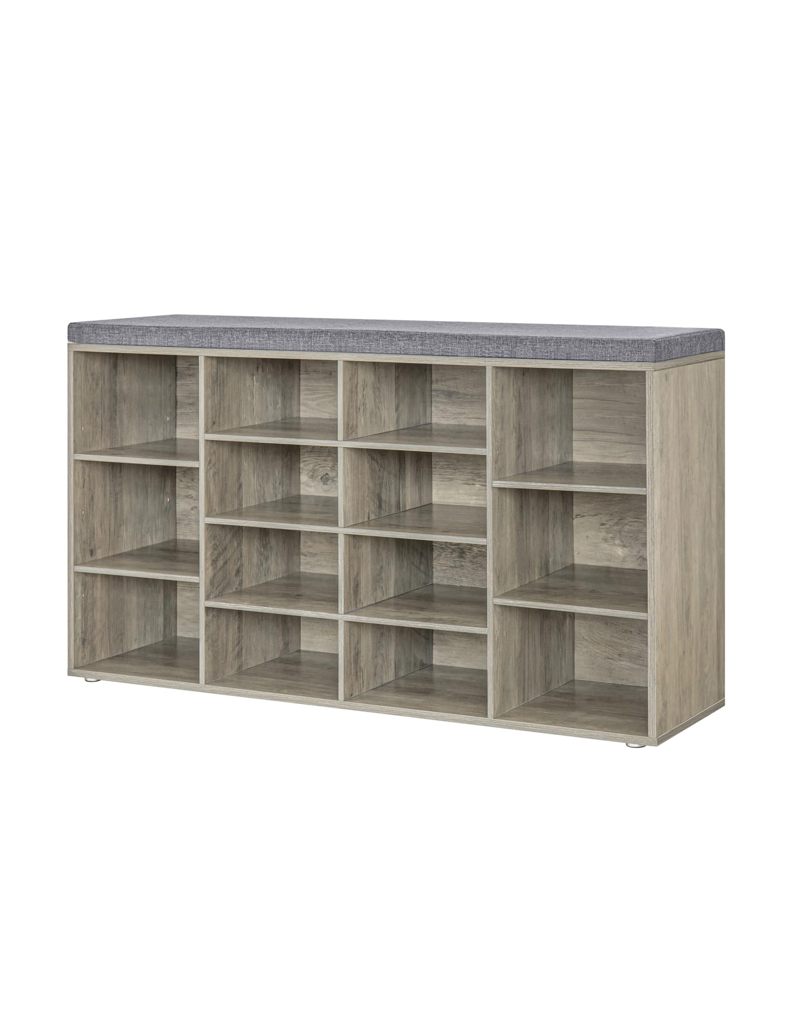 Dinzi Lvj Shoe Storage Bench With Cushion, 14-Cubby Shoe Rack, Adjustable Shelves, Multifunctional Shoe Organizer Bench For Entryway, Mudroom, Hallway, Living Room, Bedroom And Garage, Gray Wash