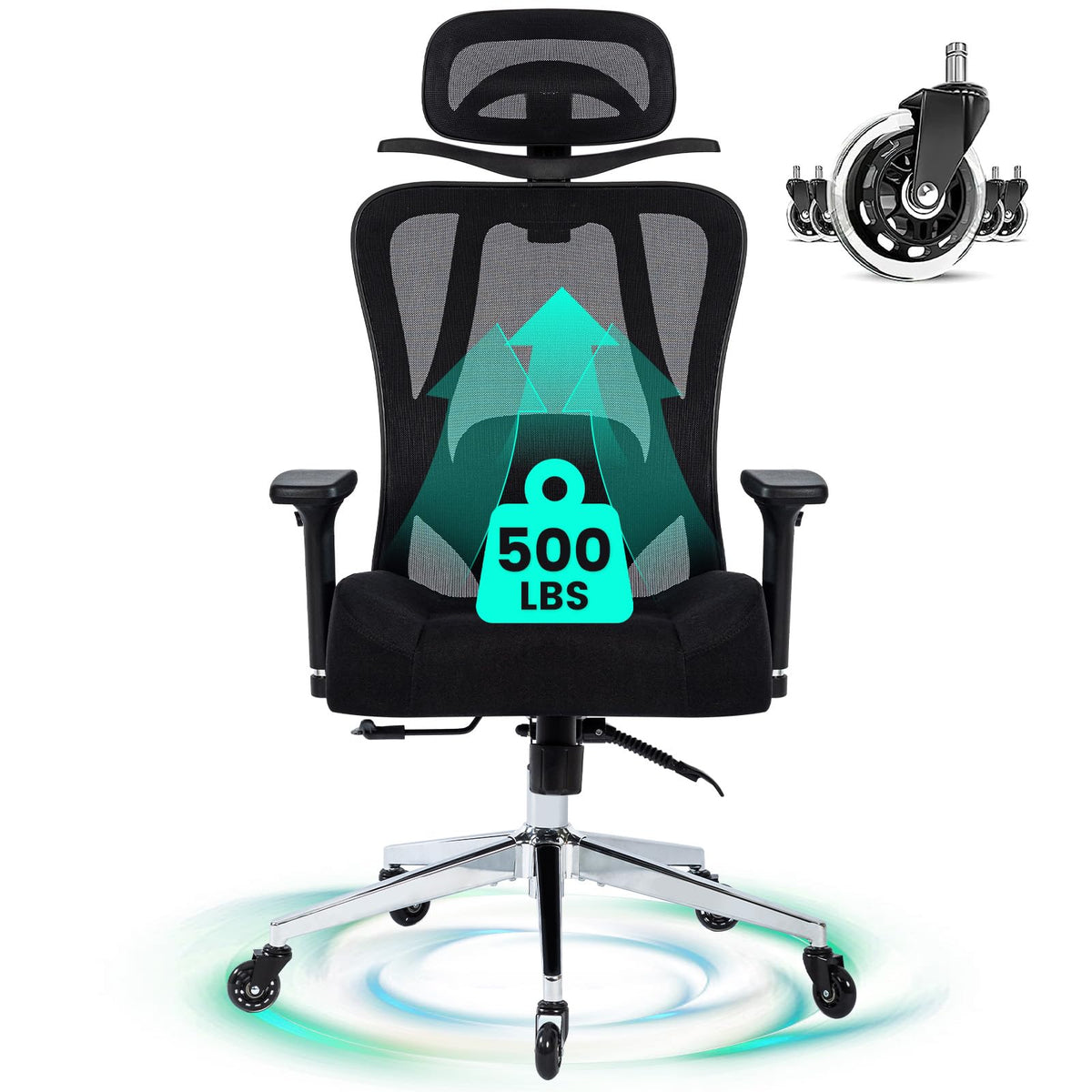 Office Chair 500Lbs Heavy Duty Computer Chair For Heavy People, Ergonomic Mesh Office Chair, Big And Tall Office Chair With Wide