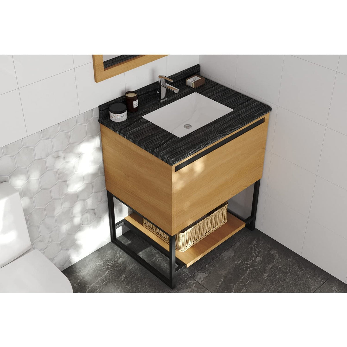 Laviva Alto 30 - California White Oak Cabinet Black Wood Marble Countertop