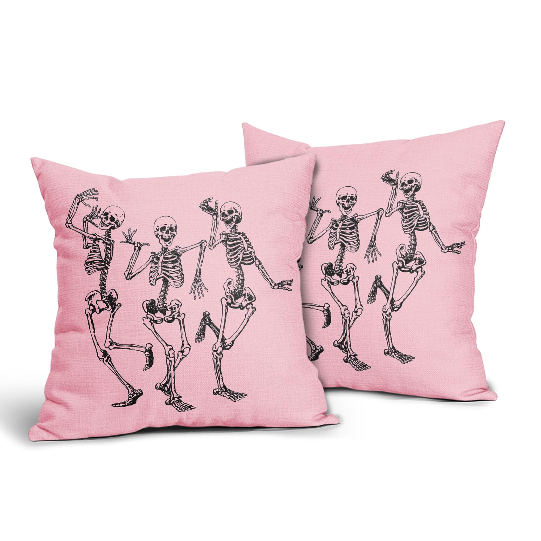 Halloween Skull Pillow Covers 16X16 In Set of 2 Cute Funny Skeleton Decorative Pillow Cases Vintage Pink Pillow Covers Cotton Li