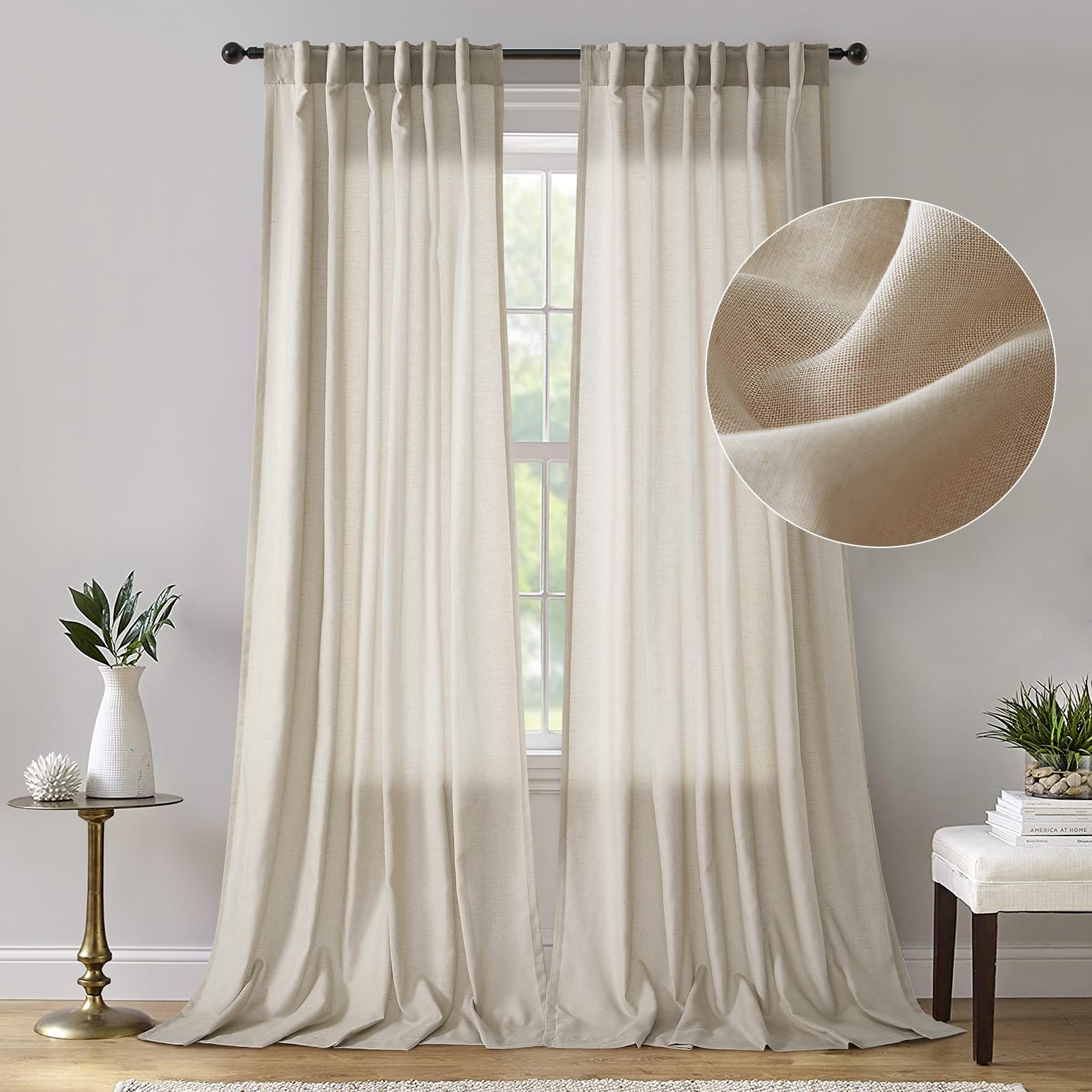 Dreaming Casa Linen Curtains For Living Room Semi Sheer Light Filtering Curtains 72 Inches Long 2 Panels Pocket Bedroom Drapes N