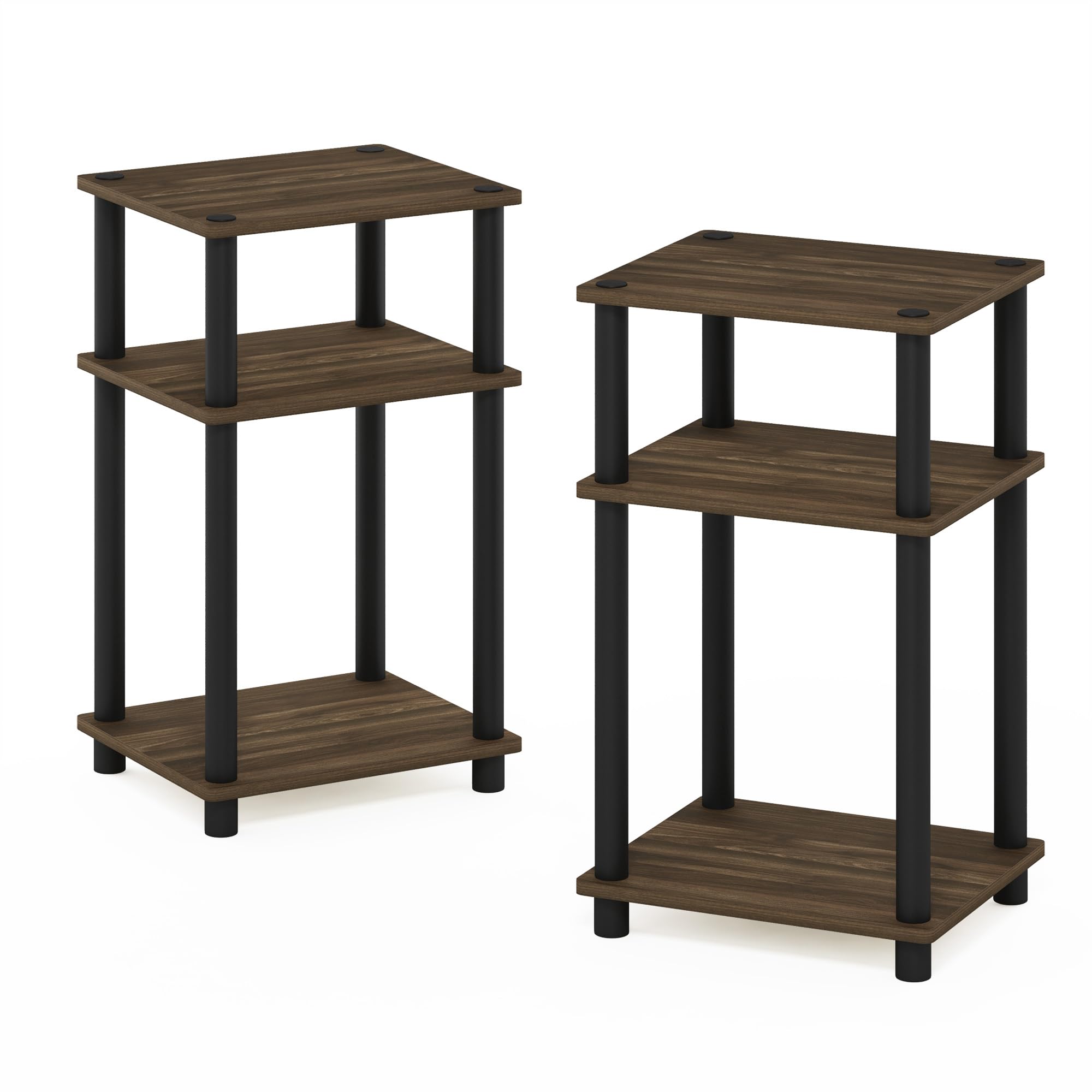 Furinno Just 3-Tier Turn-N-Tube Nightstand, 2-Pack, Columbia Walnut/Black