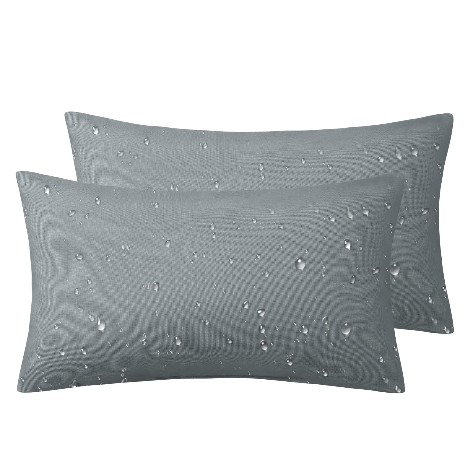Phantoscope Pack Of 2 Premium Dual Usage Outdoor Pillow Inserts, Waterproof Throw Pillows No Cover Needed, Colorful Decorative Couch Sham Cushion Stuffer Patio Couch Tent, Gray 12 X 20 Inches
