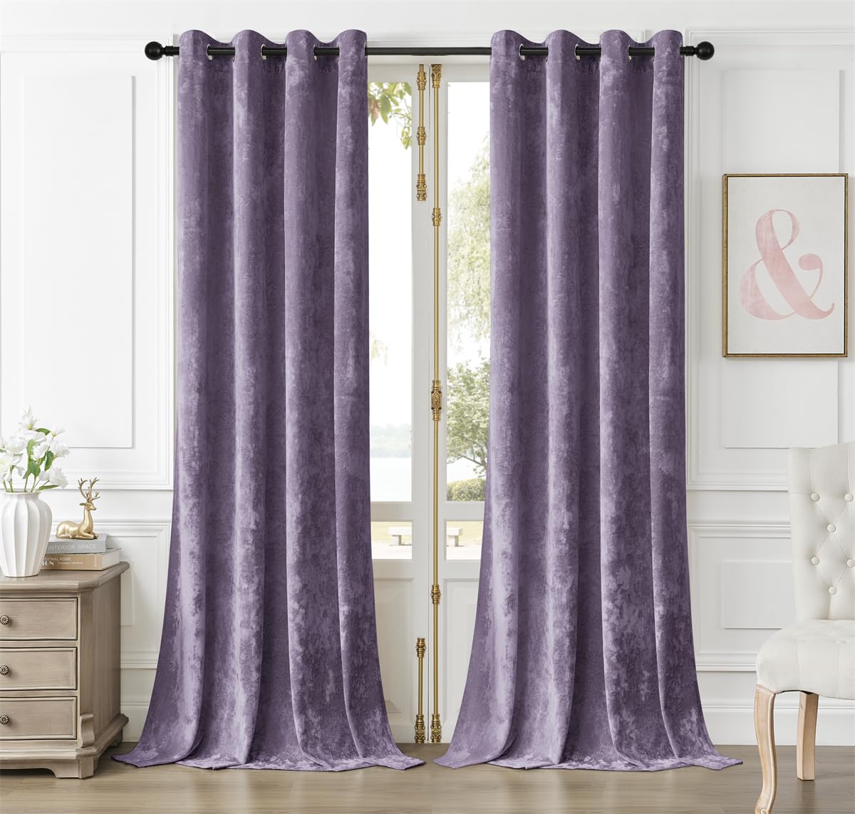 Smiletime Lilac Purple Crushed Velvet Curtains 52X96 Inch Luxurious Thermal Insulated Soundproof Drapes For Living Room Bedroom