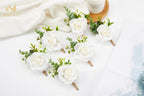 Meldel White Corsage And Boutonniere Set, Ivory Boutonniere, Prom Flower Wrist Corsage Bracelets, Homecoming Corsage Wristlet, M