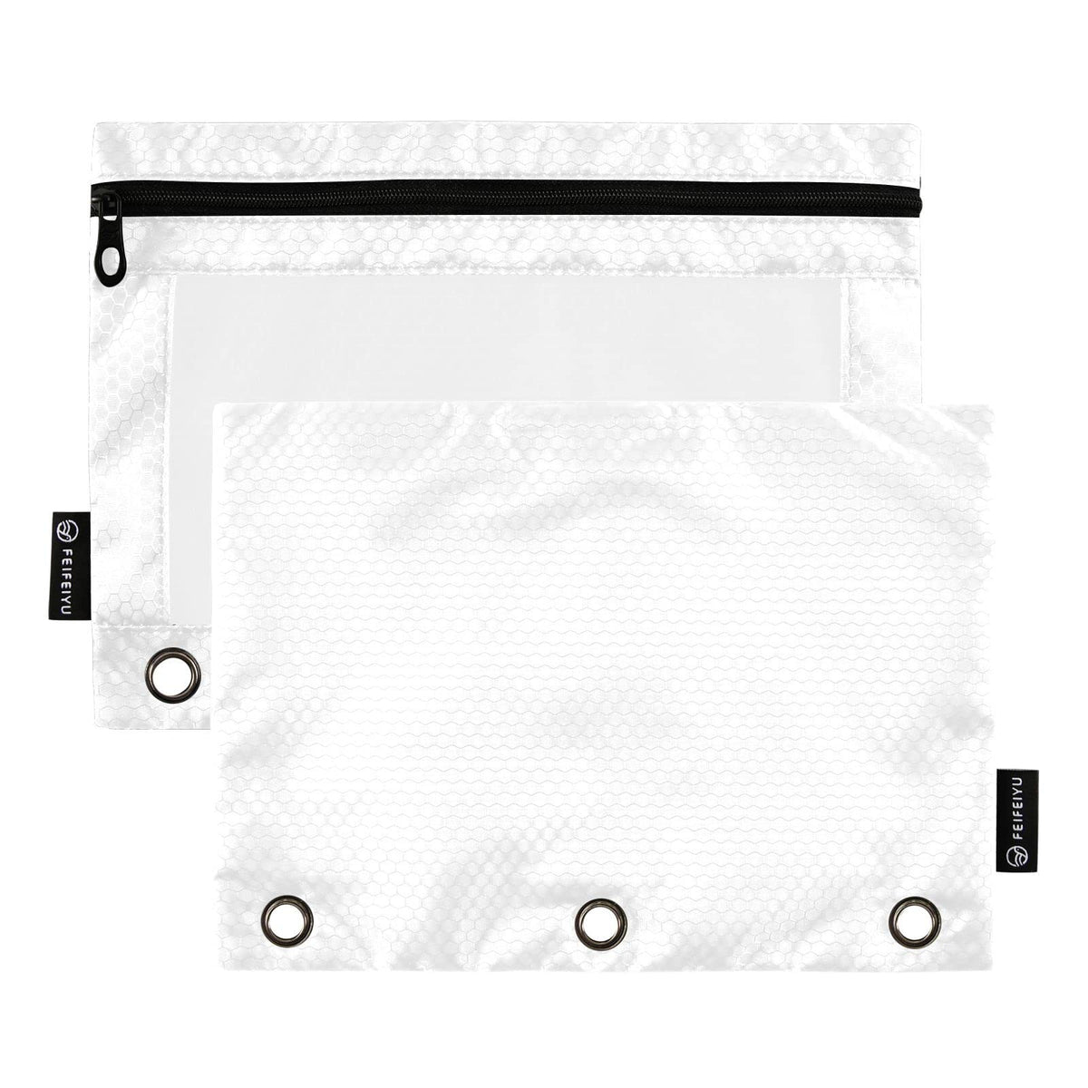 Gredecor Binder Pencil Pouch 3 Ring White Zipper Pencil Pouches Case 2 Pack Clear Binder Organizer For School Office