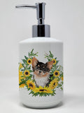 Caroline's Treasures CK2934SOAP Long Haired Chihuahua in Sunflowers Ceramic Soap Dispenser Hand Soap Dispenser Pump Bottles for 