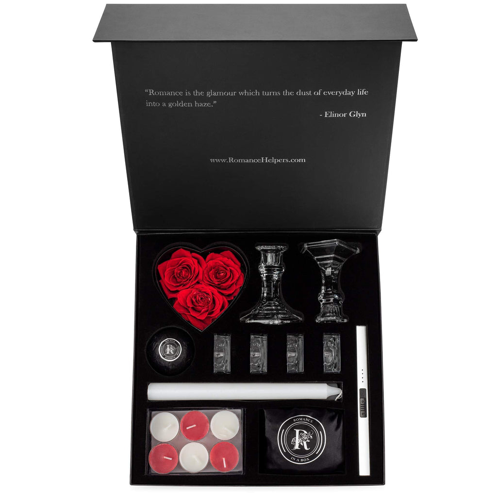 Romance Helpers Romance-in-a-Box Gift Box - Romantic Basket with Candles, Rose Petals, Essential Size, Rose Color, Model SKUEXEMPT001