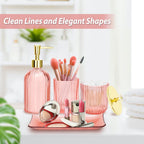 Jenseits Pink Bathroom Accessories Set, 4 Pcs Glass Bathroom Accessory Sets, Soap Dispenser, Toothbrush Holder, Qtip Holder, Van