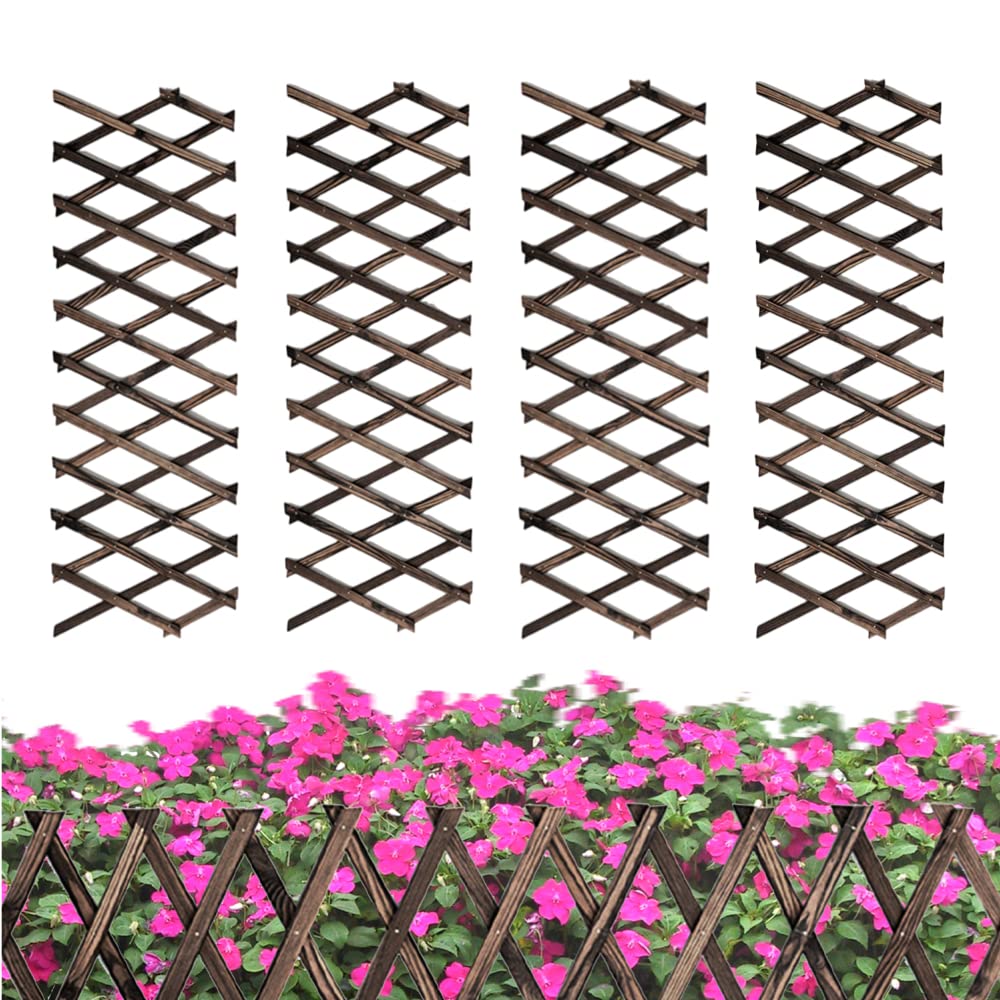 4 Pcs Expandable Garden Trellis, 12' X 75' Wooden Lattice Fence Wall Panel Stretchable Decorative Fences Lattice Trellis For C