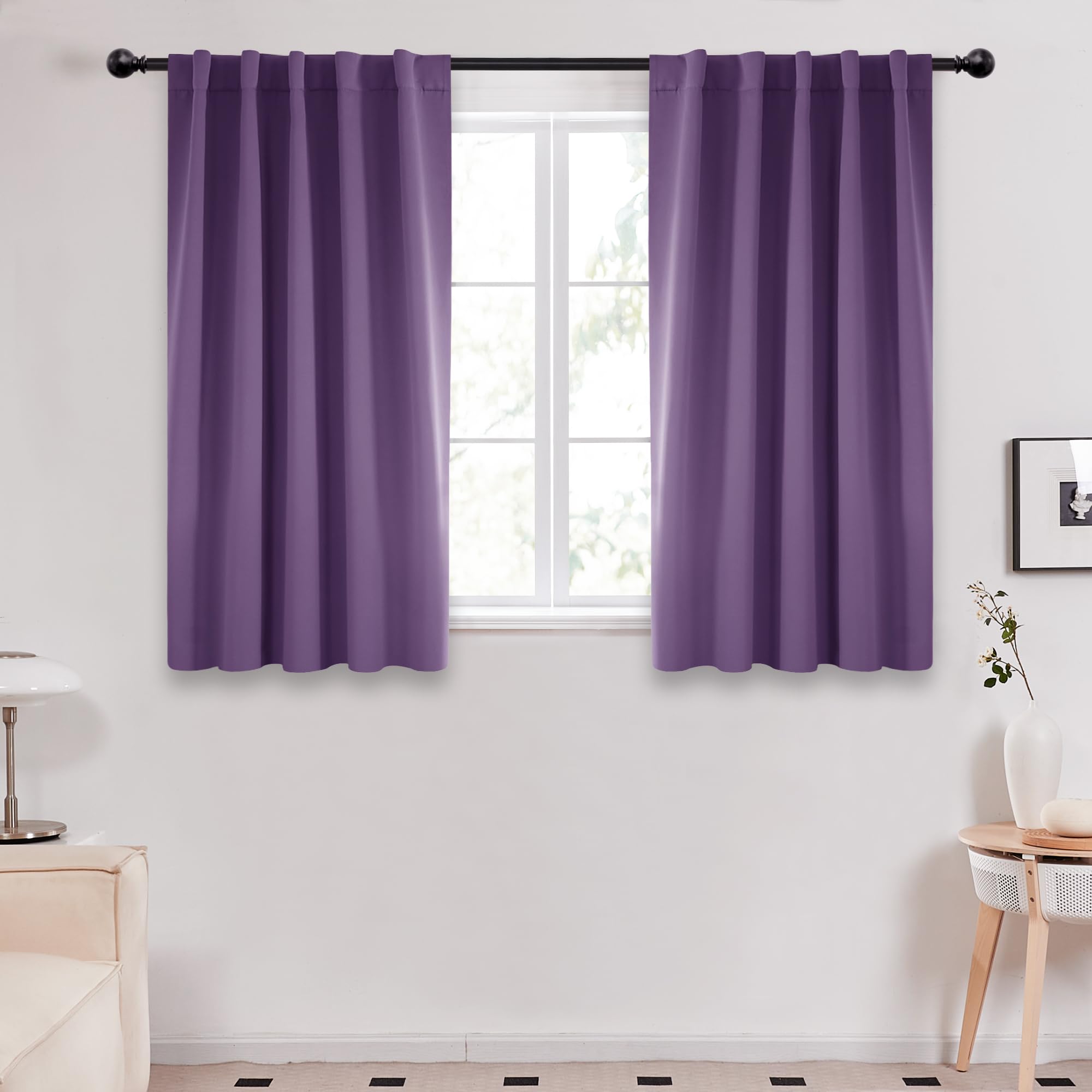 Deconovo Short Blackout Curtains For Small Windows Thermal Insulated Rod Pocket And Back Tab Curtains 42Wx45L Inch Purple Grape