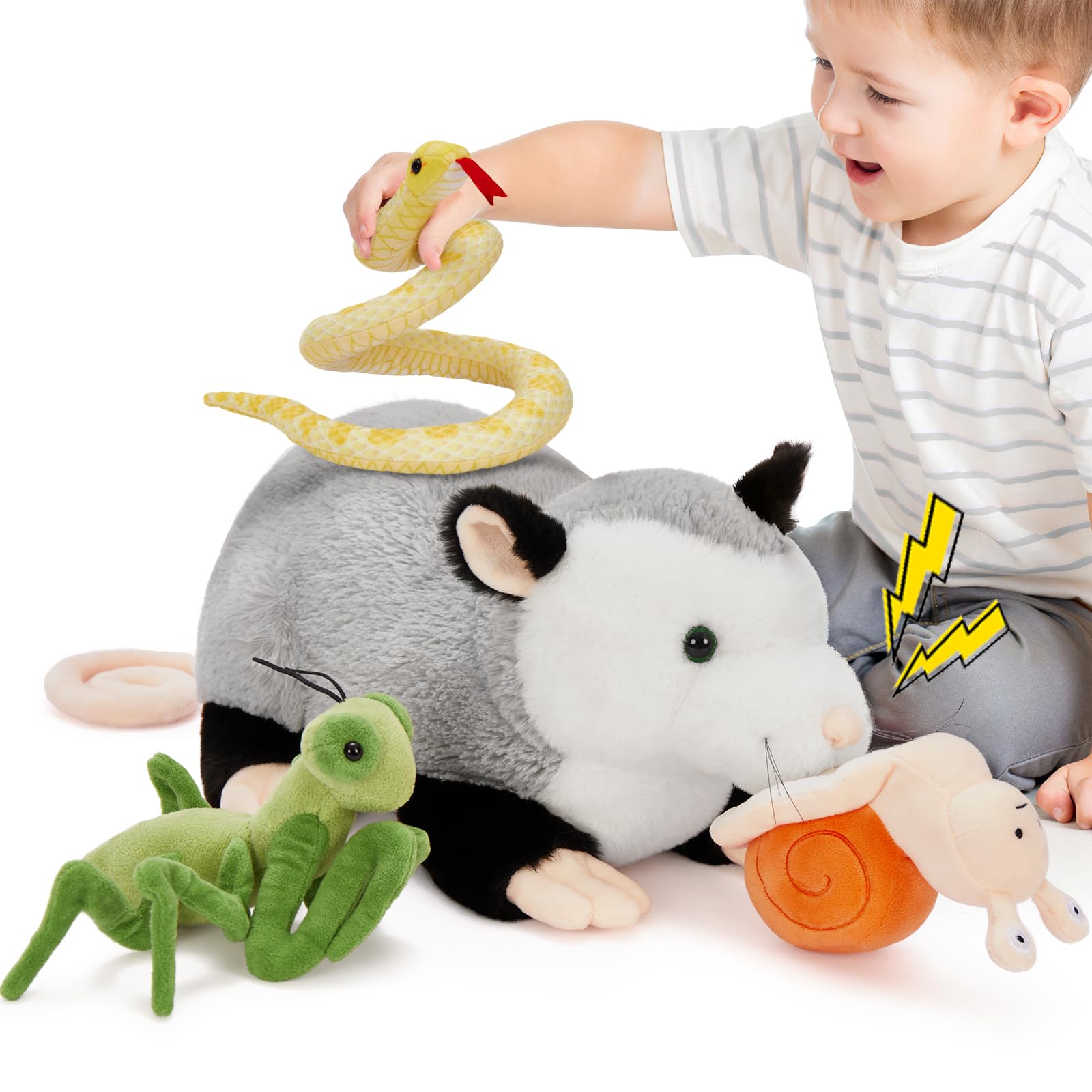 Tezituor 23 ' ' Opossum Stuffed Animal Set, Realistic Possum Plush With Stuffed Snail Mantis Snake Toy, Soft Magnetic Opossum Pi