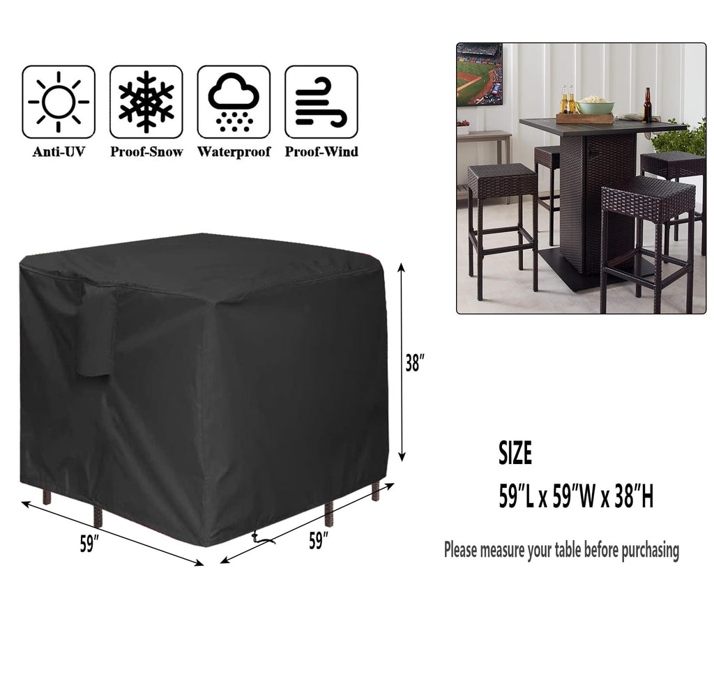 Hengme 5 Piece Bar Height Patio Dining Set Covers, Outdoor Waterproof Square Wicker Bar Table & Chair Sets Cover For Square Tabl
