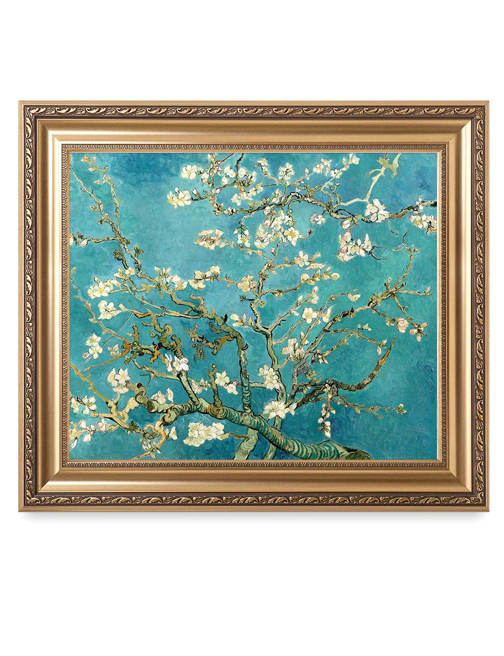 DECORARTS - Almond Blossom Tree - Vincent Van Gogh. Giclee Print on Canvas with matching Golden-relief Framed Wall Art. Picture 