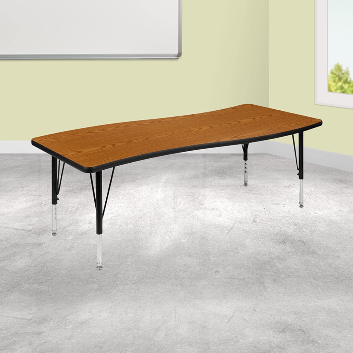 Flash Furniture Wren 26'W X 60'L Rectangular Wave Flexible Collaborative Oak Thermal Laminate Activity Table - Height Adjustable Short Legs