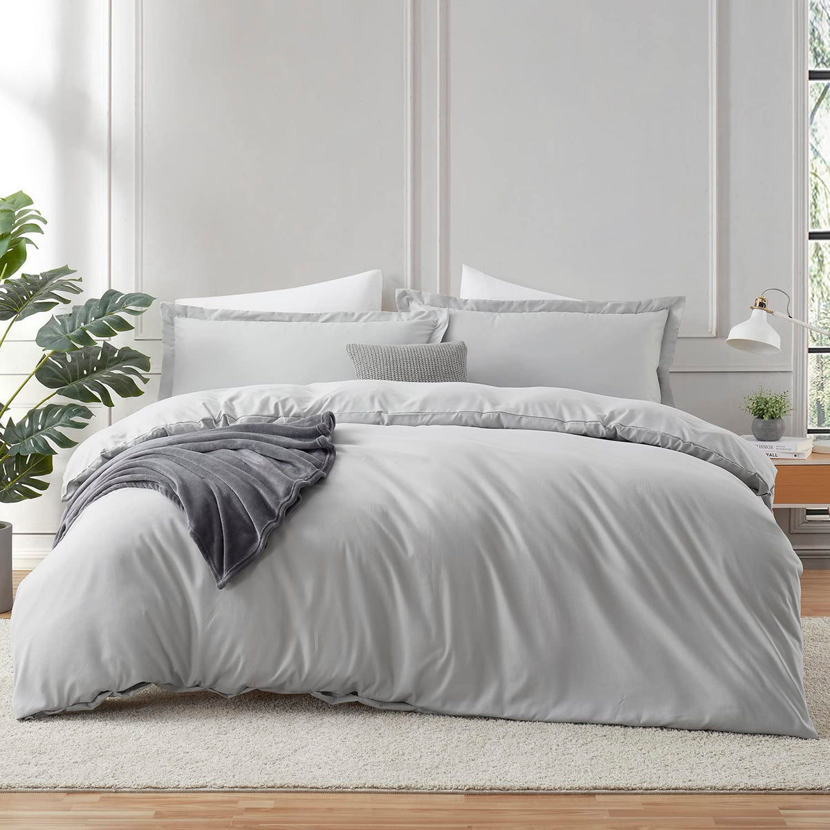 Hearth & Harbor Twin Duvet Cover Set - Soft Light Grey Duvet Cover Twin, Double Brushed Twin/Twin Xl Duvet Cover 2 Piece With Bu