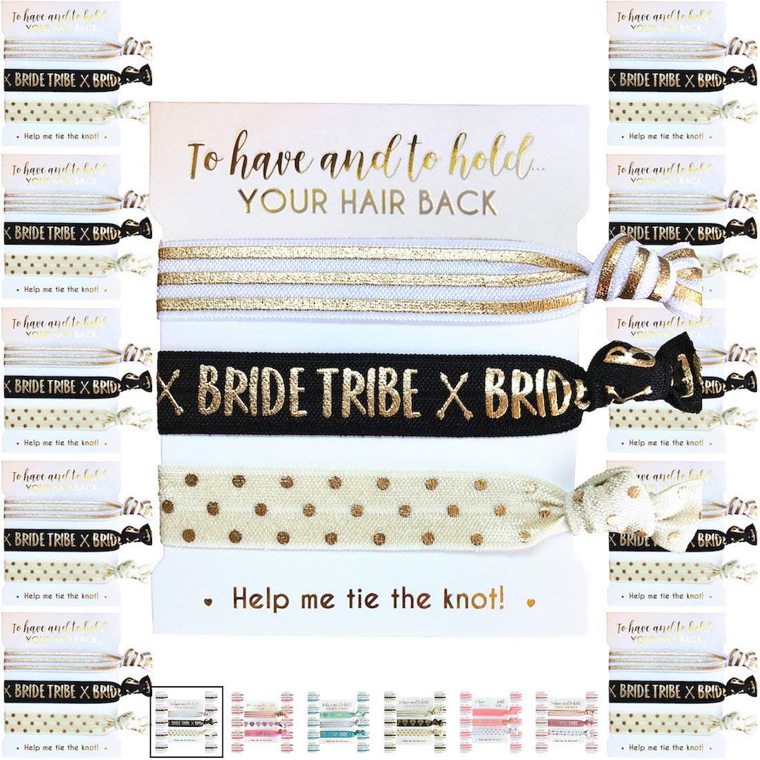 10-Pack of Hair Tie Cards - Bachelorette Party and Wedding Shower Proposal Favors for Bridesmaids, Team Bride, Bride Tribe (Blac