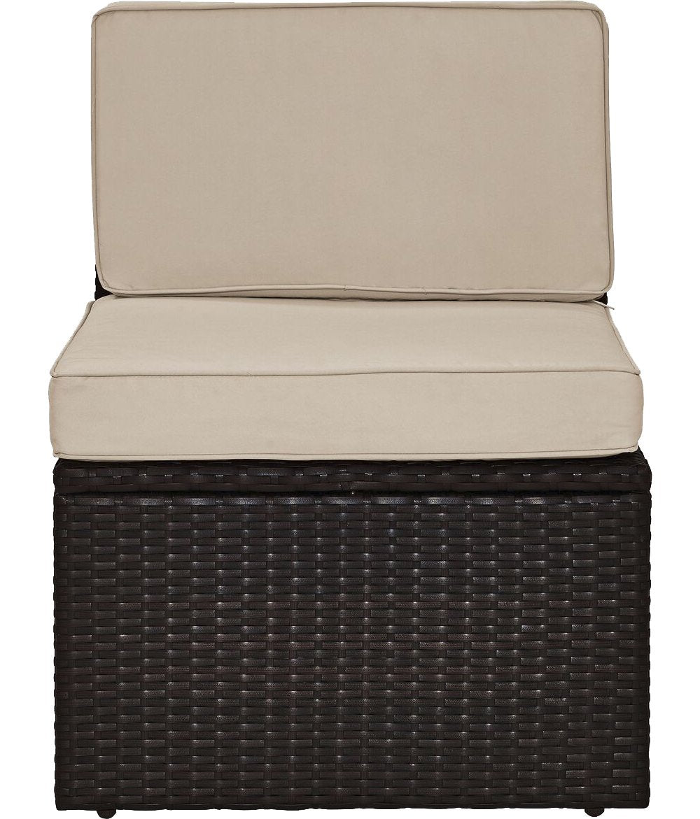 Crosley Furniture Palm Harbor Armless Outdoor Sectional Chair, Wicker Patio Chairs for Porch, Deck, Backyard, Brown with Sand Cushions