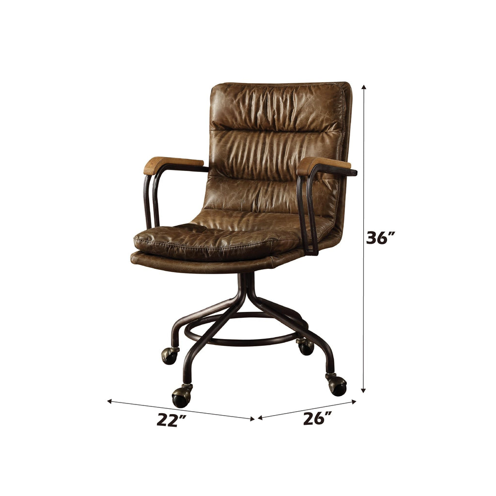 Acme Hedia Leather Swivel Office Chair in Vintage Brown