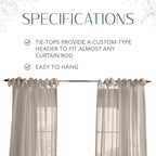 Elrene Home Fashions Vienna Sheer Tie-Top Window-Curtain Panel, 52 In X 84 In (1 Panel), Light Gray