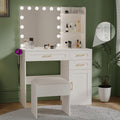 Huahuu Vanity Desk With Lights, 37Inch Makeup Vanity Desk With Mirror & Power Outlet, 3 Colors Lighting Adjustable Brightness, M