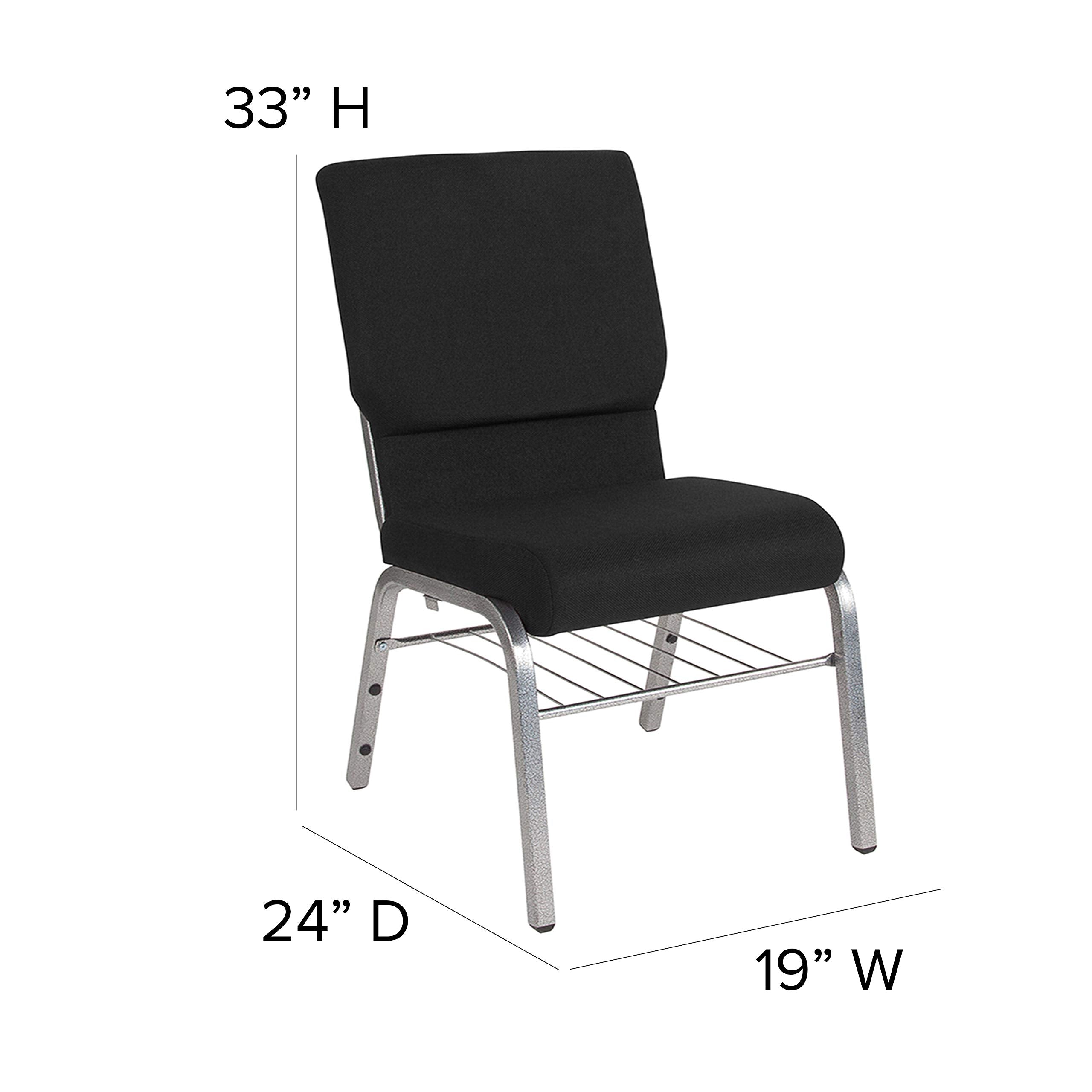 Flash Furniture HERCULES Series 18.5''W Church Chair in Black Fabric with Book Rack - Silver Vein Frame