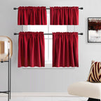 Donren Red Blackout Curtain Tiers For Kids Room - Home Decorations Short Curtains For Small Windows (30 By 36 Inch,2 Panels)