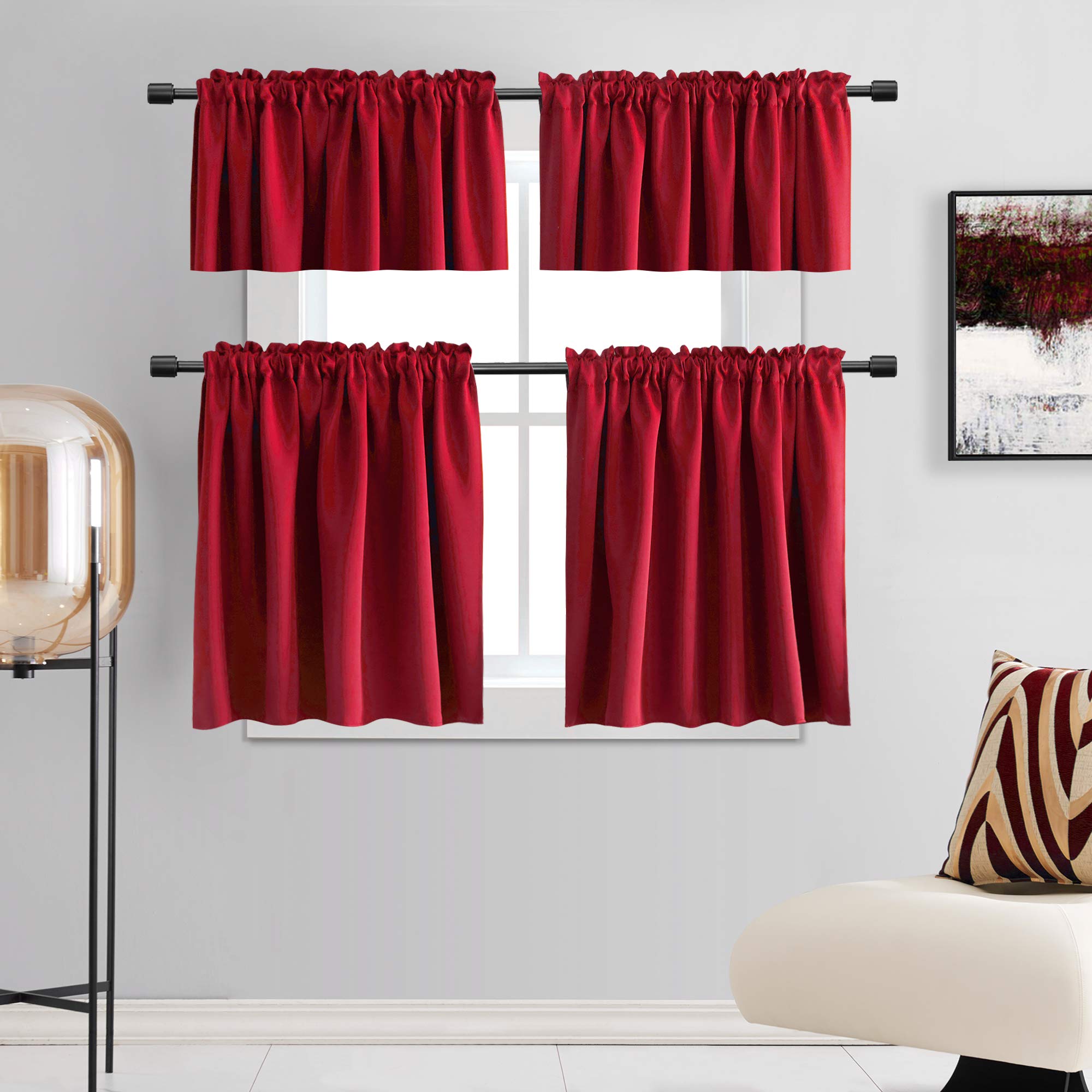 Donren Red Blackout Curtain Tiers For Kids Room - Home Decorations Short Curtains For Small Windows (30 By 36 Inch,2 Panels)