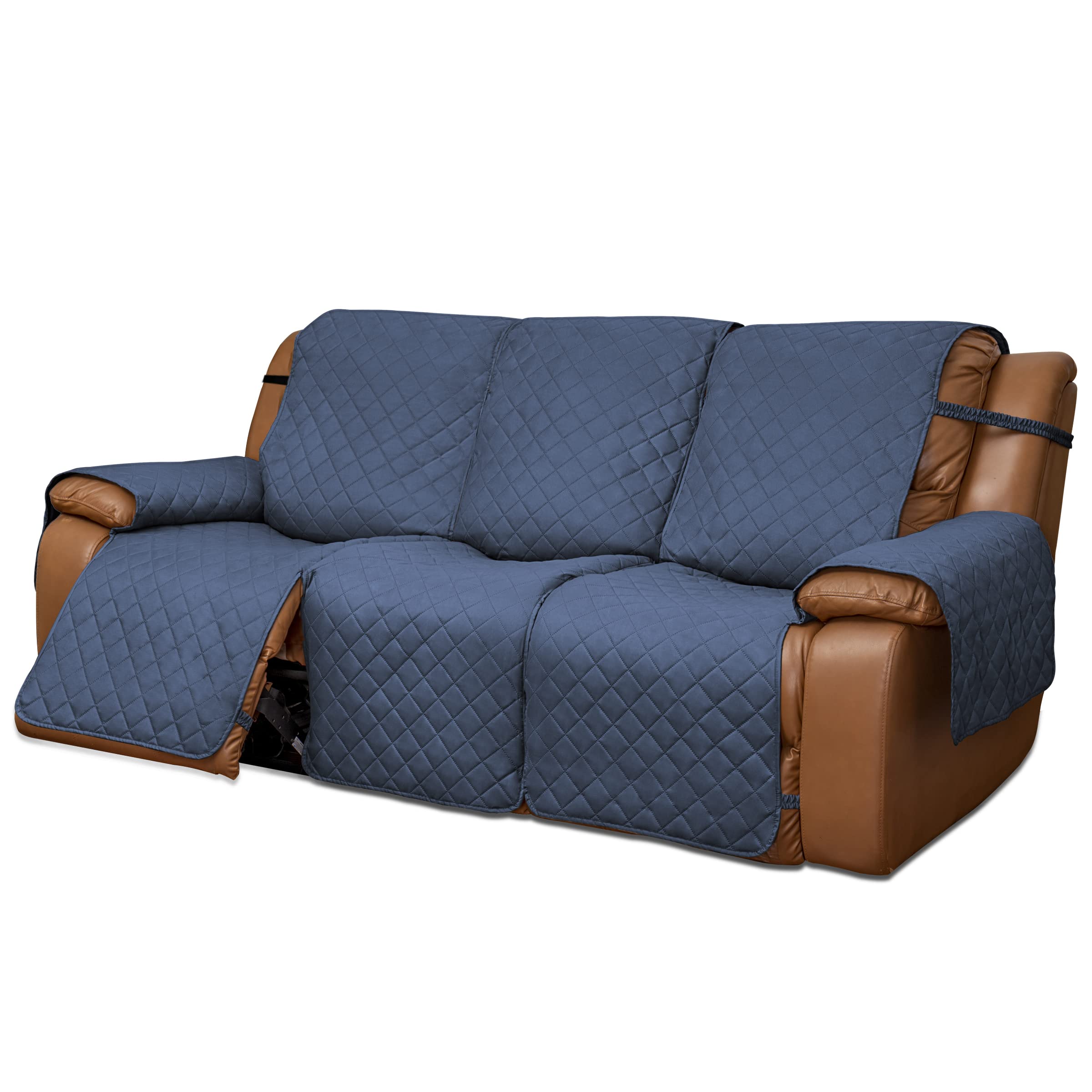 Easy-Going Oversized Recliner Sofa Cover, Reversible Couch Cover For 3 Seat Recliner, Split Sofa Cover For Each Seat With Elastic Straps For Kids, Dogs, Pets (3 Seater, Dark Blue/Dark Blue)