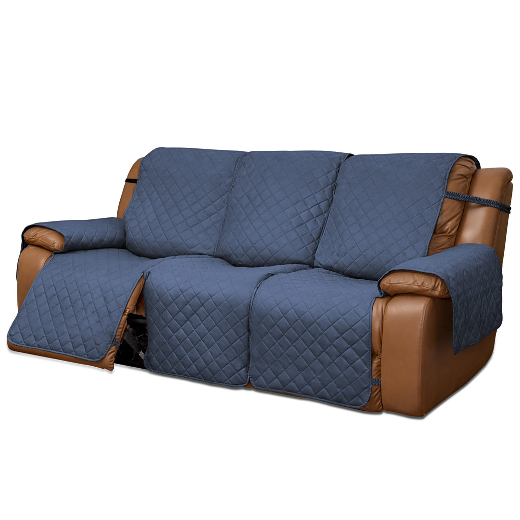 Easy-Going Oversized Recliner Sofa Cover, Reversible Couch Cover For 3 Seat Recliner, Split Sofa Cover For Each Seat With Elastic Straps For Kids, Dogs, Pets (3 Seater, Dark Blue/Dark Blue)