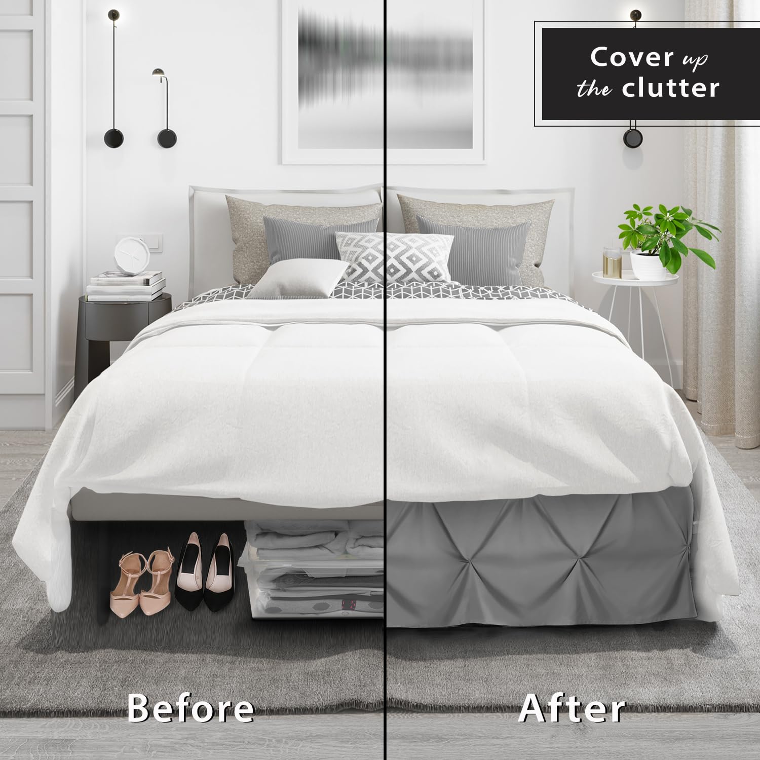 Nestl Premium Microfiber Bedskirt - King Size, 14' Drop, Pinch Pleat, Hotel Quality Dark Grey