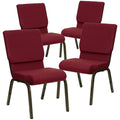 4 Pk. 18.5W Burgundy Fabric Stacking Church Chair - Gold Vein Frame