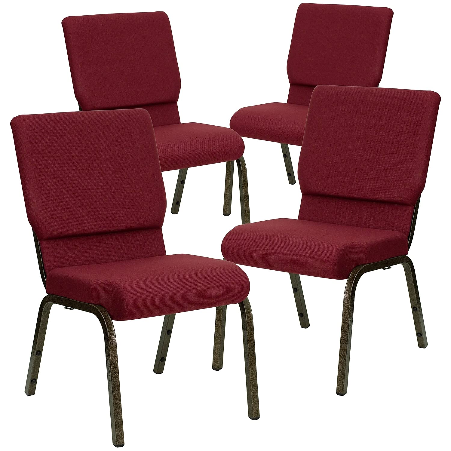4 Pk. 18.5W Burgundy Fabric Stacking Church Chair - Gold Vein Frame