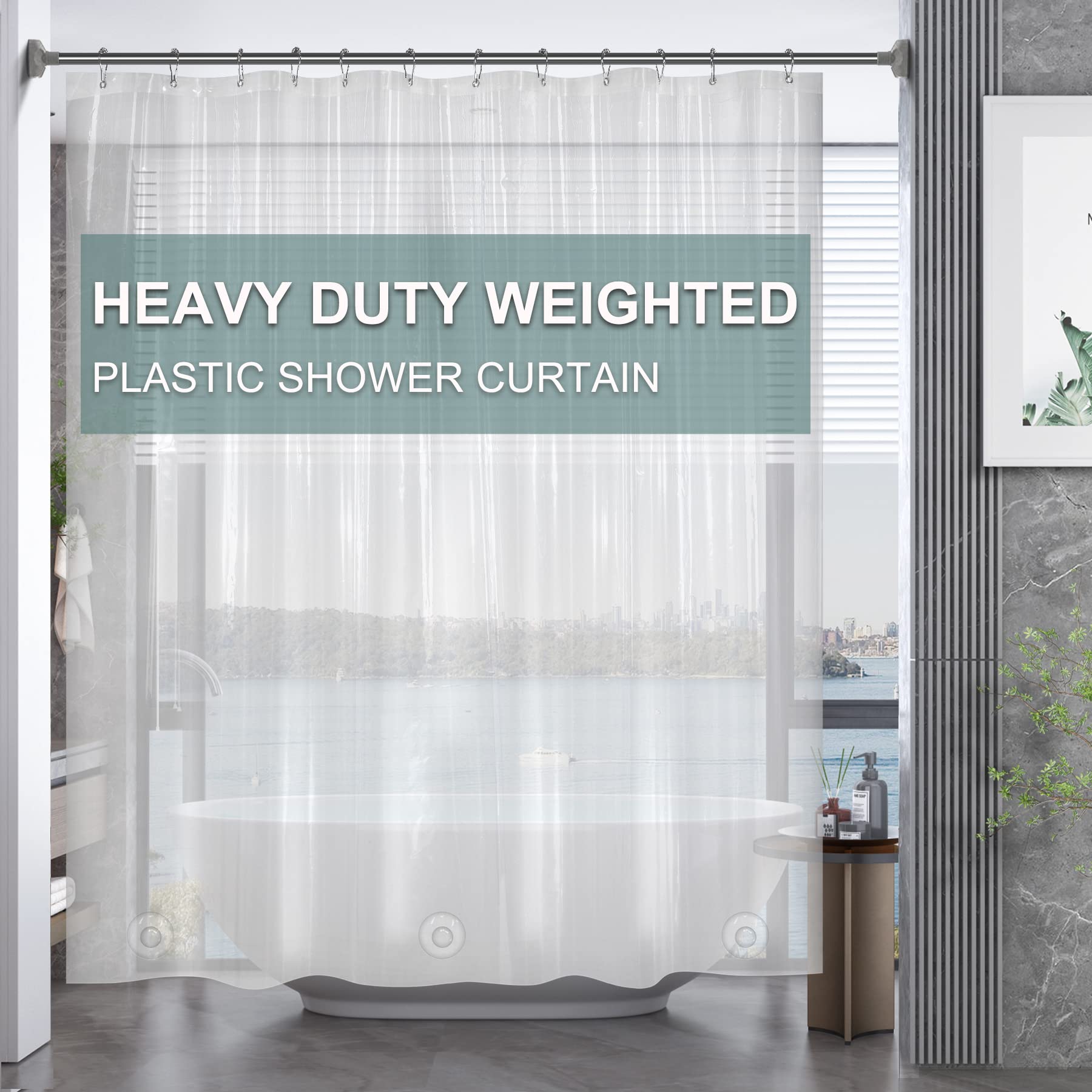 Amazerbath Plastic Shower Curtain 84 Inches Long, 72 X 84 Clear Weighted Extra Long Shower Curtain, Peva Heavy Duty Tall Bathroo