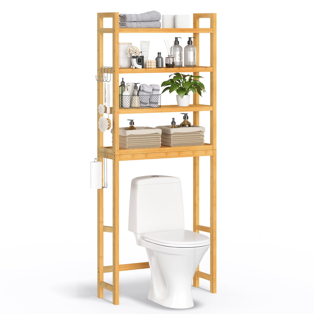 Songmics Over The Toilet Storage, 4-Tier Over Toilet Bathroom Organizer With Adjustable Shelf, Fit Most Toilets, Space-Saving, Easy Assembly, Natural Ubts041N01