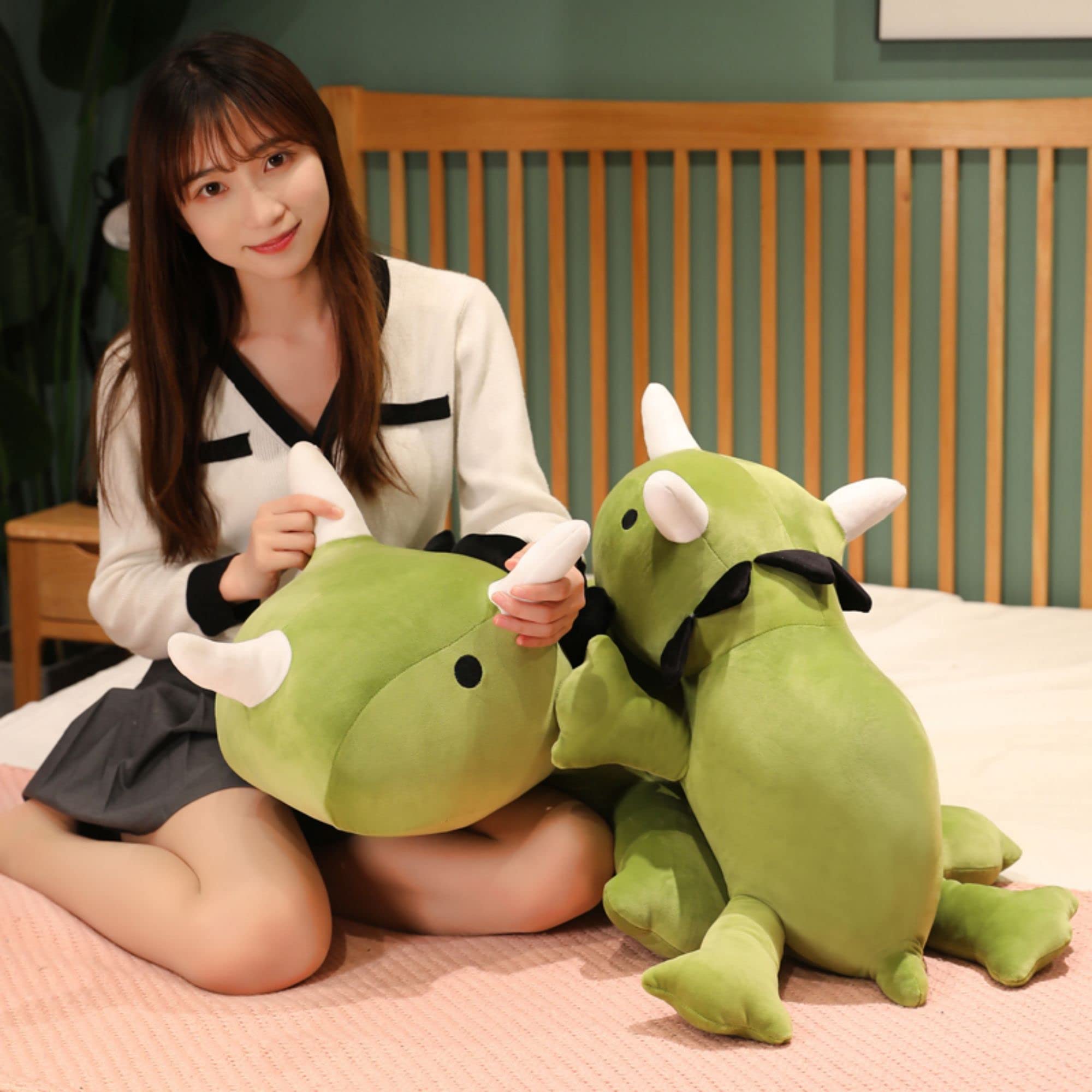 Sqeqe Weighted Dinosaur Plush, Anxiety Stuffed Animals, Dinosaur Plushie Dino Throw Pillows For Kids Adults Green 9.8 Inch, 0.8