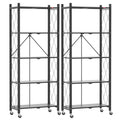 DEANIC 5Shelf Folding Bookcase with Wheels, Heavy Duty Storage Shelves, Freestanding Metal Wire Shelving Unit for Living Room, 