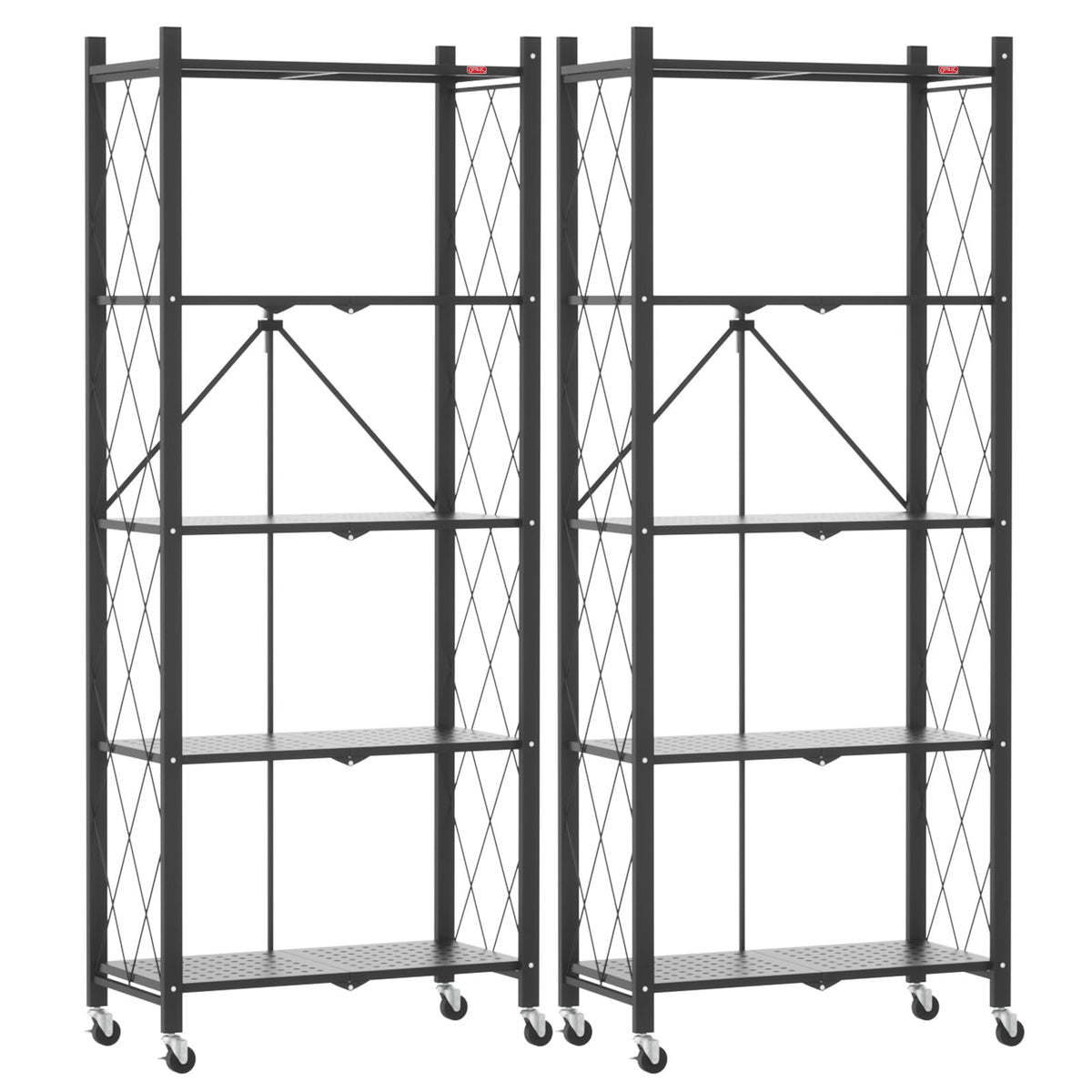 DEANIC 5Shelf Folding Bookcase with Wheels, Heavy Duty Storage Shelves, Freestanding Metal Wire Shelving Unit for Living Room, 