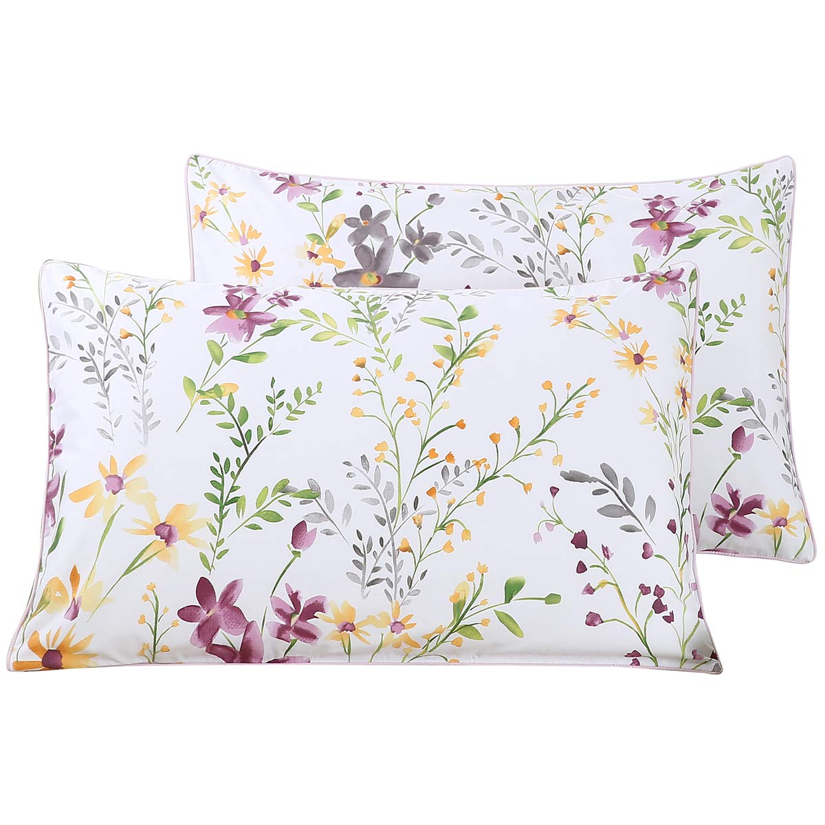 Winlife 100% Cotton Pillowcases 1000 Thread Count Floral Printed Pillow Cases Set Of 2 Pillow Cover (King Size, Lilac)